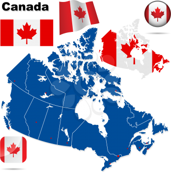 Royalty Free Clipart Image of Canadian Flags and Maps