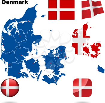 Royalty Free Clipart Image of Flags and Map of Denmark