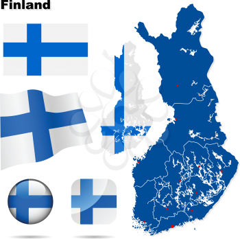 Royalty Free Clipart Image of Flags and Map of Finland