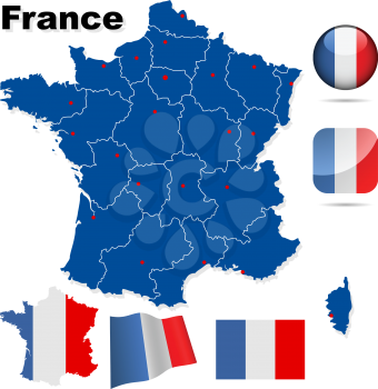 Royalty Free Clipart Image of Flags and Map of France