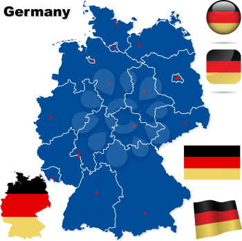 Royalty Free Clipart Image of Flags and Map of Germany
