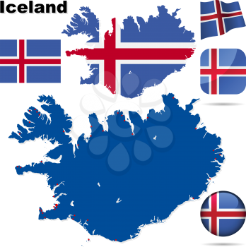 Royalty Free Clipart Image of Maps and Flags of Iceland