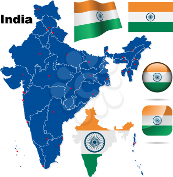 Royalty Free Clipart Image of Flags and Maps of India