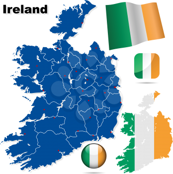 Royalty Free Clipart Image of Maps and Flags of Ireland
