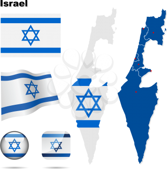 Royalty Free Clipart Image of a Map and Flag of Israel