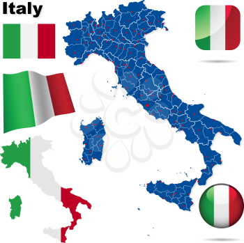 Royalty Free Clipart Image of Maps and Flags of Italy