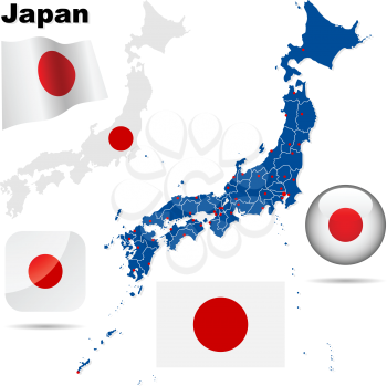 Royalty Free Clipart Image of Flags and Maps of Japan
