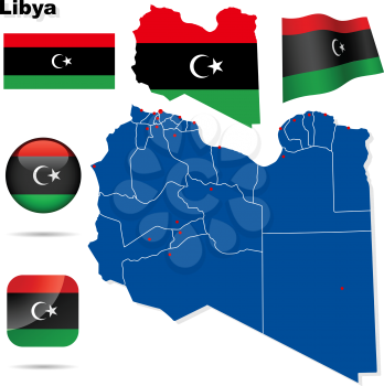 Royalty Free Clipart Image of a Flag and Map of Libya