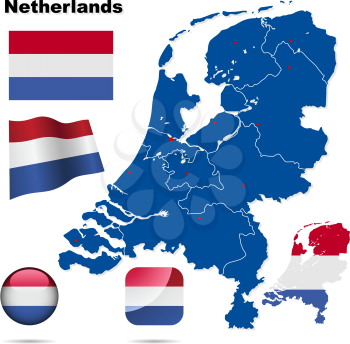 Royalty Free Clipart Image of a Map and Flags of the Netherlands