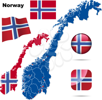 Royalty Free Clipart Image of a Flag and Map of Norway