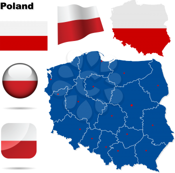 Royalty Free Clipart Image of Flags and Map of Poland