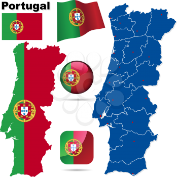Royalty Free Clipart Image of a Map and Flag of Portugal