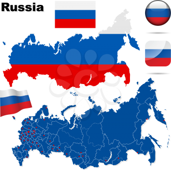 Royalty Free Clipart Image of a Flag and Map of Russia