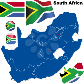 Royalty Free Clipart Image of Flags and Map of South Africa