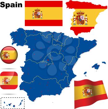 Royalty Free Clipart Image of Flags and Map of Spain
