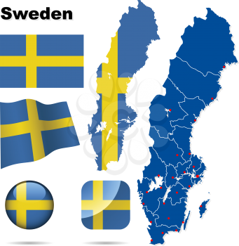 Royalty Free Clipart Image of a Map and Flag of Sweden