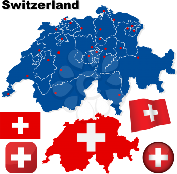 Royalty Free Clipart Image of a Map and Flag of Switzerland