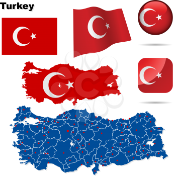 Royalty Free Clipart Image of a Map and Flag of Turkey