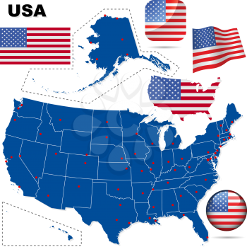 Royalty Free Clipart Image of a Map and Flags of the United States