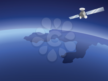 Royalty Free Clipart Image of a Satellite Orbiting in Space