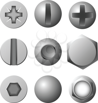 Royalty Free Clipart Image of Screws, Bolts and Rivets