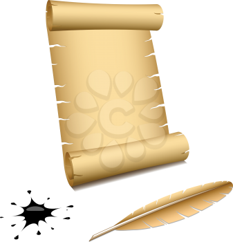 Royalty Free Clipart Image of an Ancient Scroll and Pen