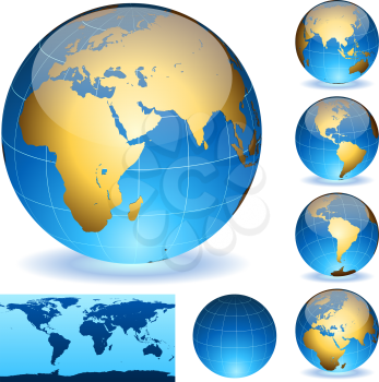 Royalty Free Clipart Image of a Bunch of Globes