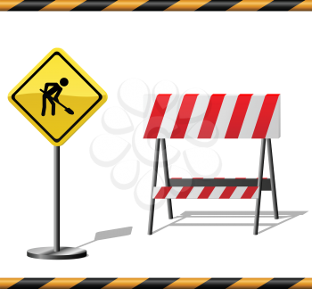 Royalty Free Clipart Image of a Construction Sign and Barrier