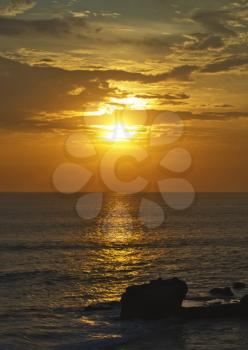 Ocean sunset, view from Bali island coast in Tanah Lot