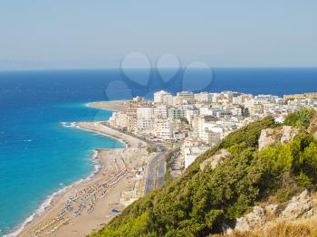 View on Rhodes town tourist district and Aegean and Mediterranean sea, Greece