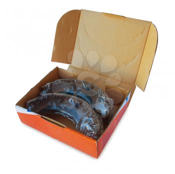 Box with sealed expanding inside brake shoes isolated on white background.