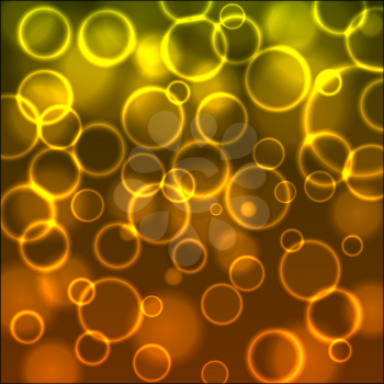 Orange and yellow colored bokeh effect vector background.