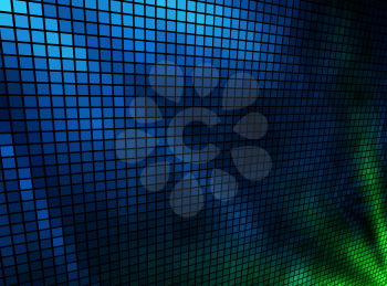 Abstract  blue and green lights 3D mosaic horizontal vector background.