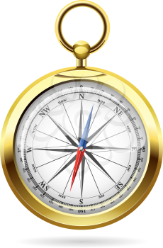 Realistic vector illustration of shiny golden compass.