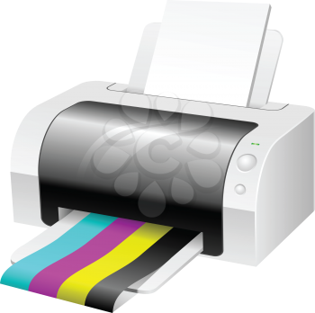 Modern color printer with CMYK colored paper.