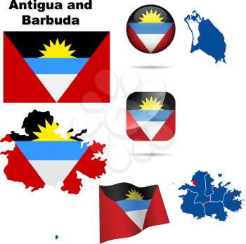 Antigua and Barbuda vector set. Detailed country shape with region borders, flags and icons isolated on white background.