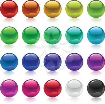 Collection of colorful glossy metallic spheres isolated on white.