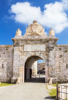 Entrabce gate of La Mola Fortress of Isabel II at Menorca island, Spain. It was built between 1850 and 1875 at the mouth of Mahon port.