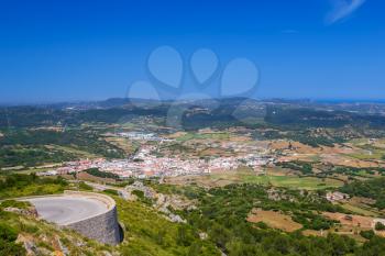 Es mercadal town viewed from Monte Toro mountain at Menorca island, Spain.
