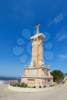 Statue of Jesus of the Sacred Heart at Menorca Island highest point Monte Toro, Spain.