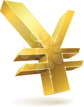 3D golden Japanese yen sign isolated on white vector illustration.