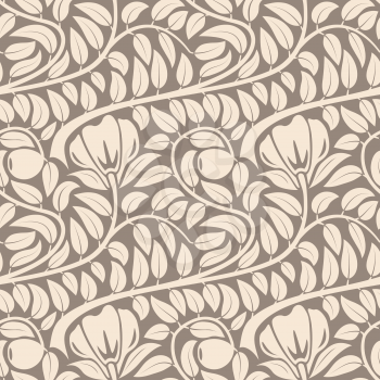 Seamless dark lght beige floral vintage vector pattern.