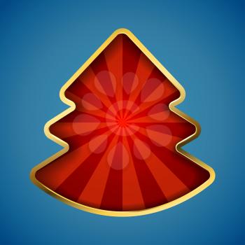 Abstract Christmas tree card with recessed red rays copy space.