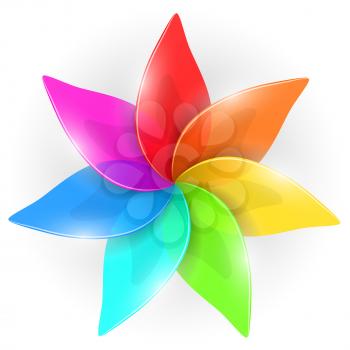 Abstract colorful flower bud with rainbow colored petals isolated on white background.