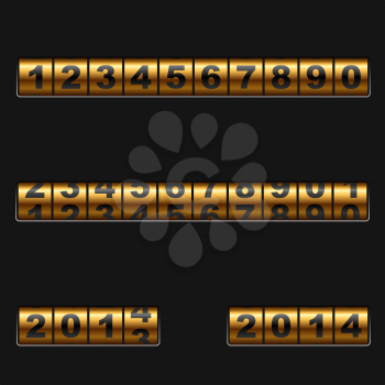 Out-dated mechanical golden counter vector template. Easy to edit and combine any numbers.