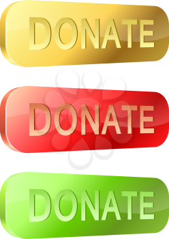 3D rounded glossy donate buttons isolated on white background.