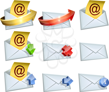 Email icons vector set isolated on white background.