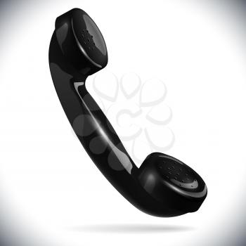 Realistic outdated black telephone handset isolated on white background.