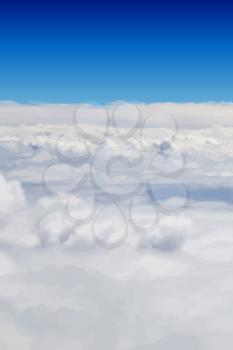 Heap clouds with blue sky above sky vector background.