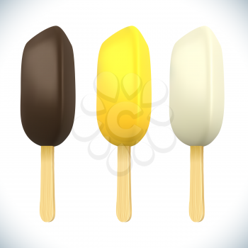 Stick ice-cream bar with chocolate topping isolated on white background.